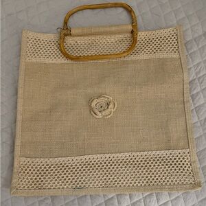 Elegant Beige Tote Bag with Bamboo Handle